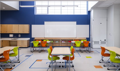 A classroom at Pickle Elementary in Austin, Texas with the Bard I-TEC classroom climate system designed for schools.