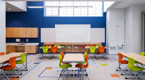 A classroom at Pickle Elementary in Austin, Texas that was retrofitted with the Bard I-TEC classroom climate system.