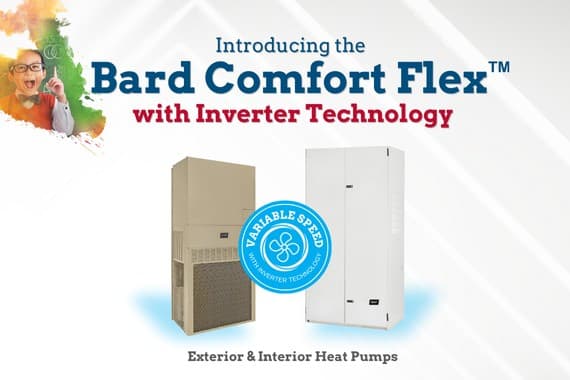 Graphic introducing the Bard Comfort Flex™,  a series of inverter-driven wall-mounts for occupied spaces.